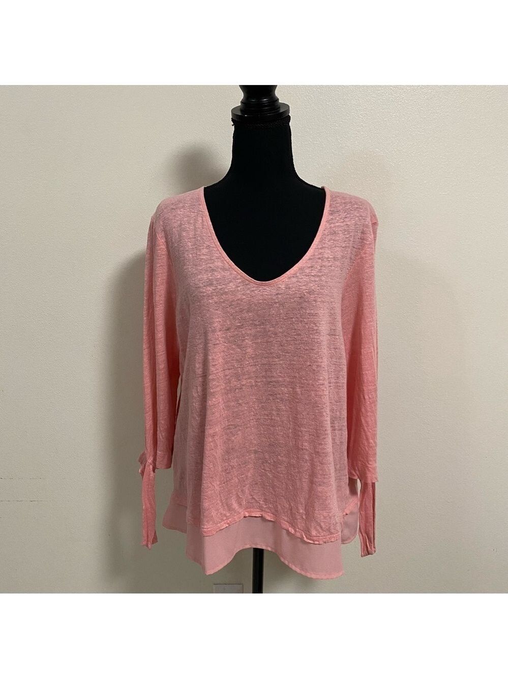 Sanctuary 100% linen Scoop neck 3/4 sleeve Pullover shirt Pink Size XLP